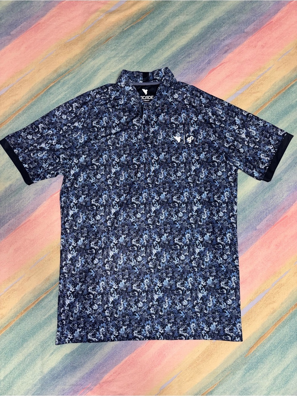 Macade Golf Concept Polo Shirt Men size M All Over Print floral blue Performance